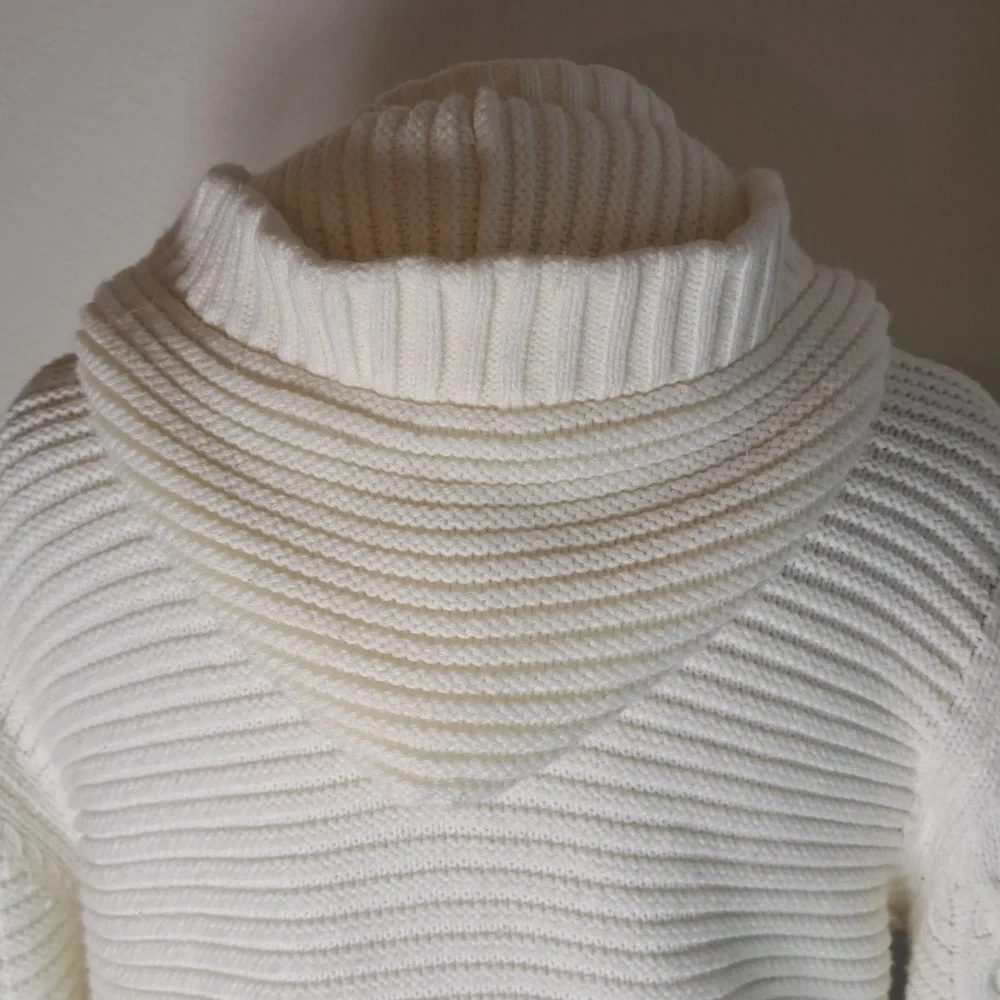 Makobi Men’s Streetwear Sweater Cable Knit Zip Cardigan Cream Hooded Pockets XL - Picture 6 of 15